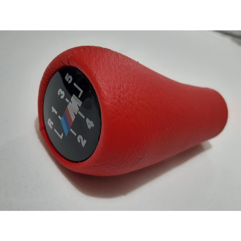 VİTES TOPUZU KROMLU KIRMIZI SUNİ DERİ DESEN {M LOGO} E30 E34 E36 E39 E46
