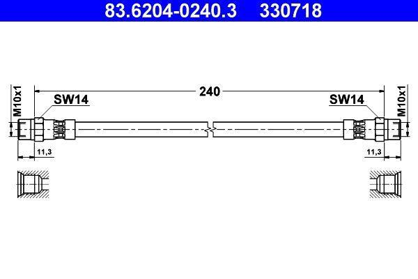 FREN HORTUMU {ATE} ARKA DD 22cm ATE 83.6204-0200.3 BMW 34321113183 E12 E21 E22 E23 E28 E30 E34 E36