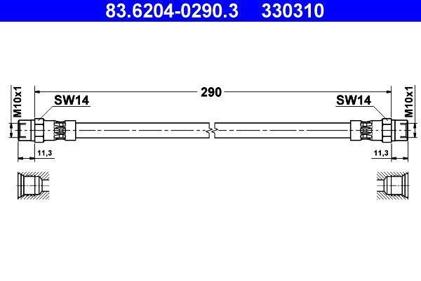FREN HORTUMU ARKA 31cm ATE 83.6204-0290.3 W123 W115 W124 W126 W140 W201 W202